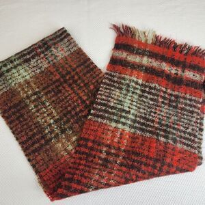 Guillaume de Mons Paris Mohair Wool Made in France Brown Orange Check Scarf